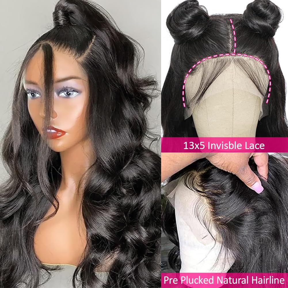 Wingirl 13x5 HD Lace Front Human Hair Wigs for Women 12A 220% Density Body Wave Lace Frontal Wigs Pre Plucked with Baby Hair (26 Inch (Pack of 1), 220% 1B# Color)