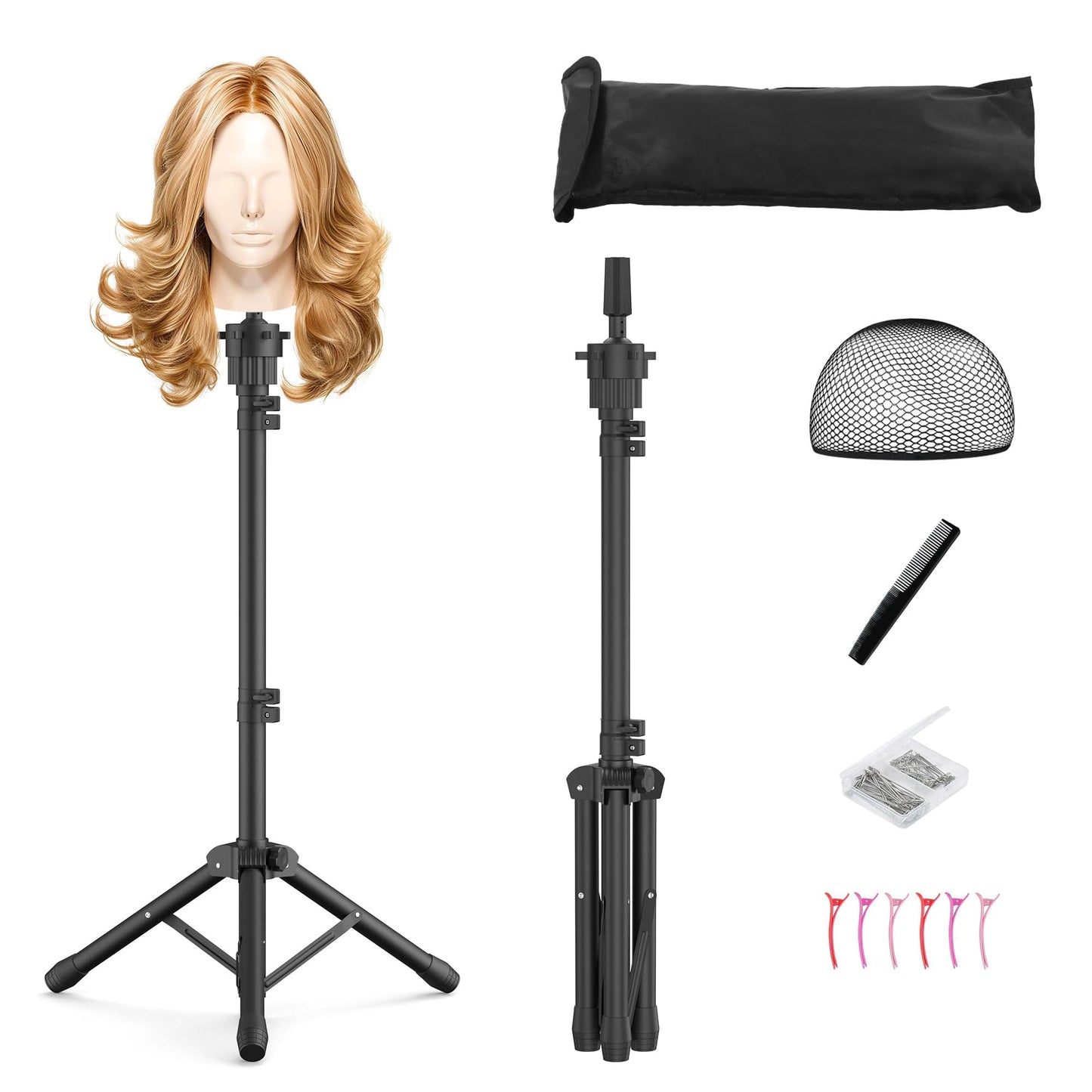 Relx Wig Head Stand - Adjustable Mannequin Head Stand - Wig Stand Tripod for Cosmetology Hairdressing Training (Head Not Included)