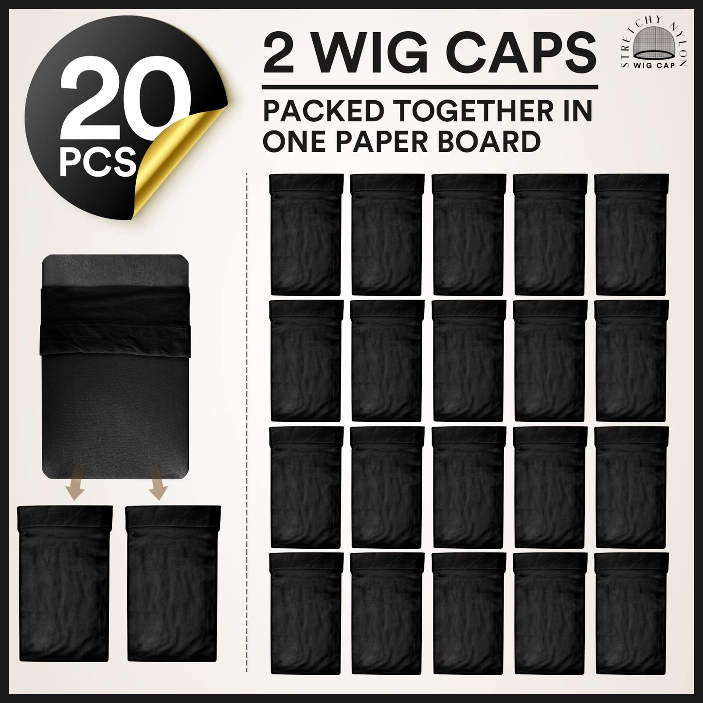 Teenitor Wig Cap,Black Wig Cap 20 Pieces Wig Caps, Black Stocking Caps, Stretchy Nylon Wig Stocking Caps for Women