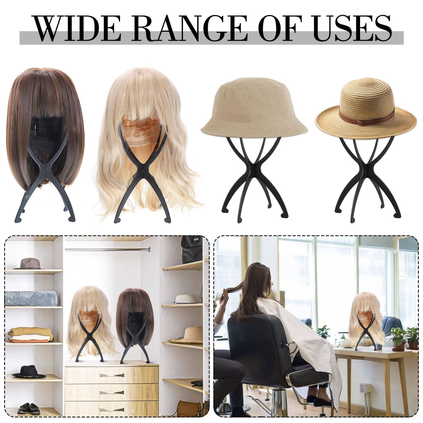 obeoby Wig Stand, Portable Wig Holder Wig Head Stand for All Wigs Travel Wig (black(3pack))