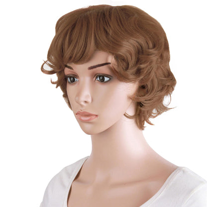 MapofBeauty 11.8 Inch /30 cm Elderly Women Curly Short Fashion Wig (Light Brown)