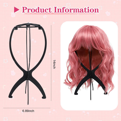 Seewaazee 2 Pack Wig Stand, Wig Head Stand Portable Wig Holder for Multiple Wigs, Wig Stands Tripod for Styling Wig Storage, Black two Packs