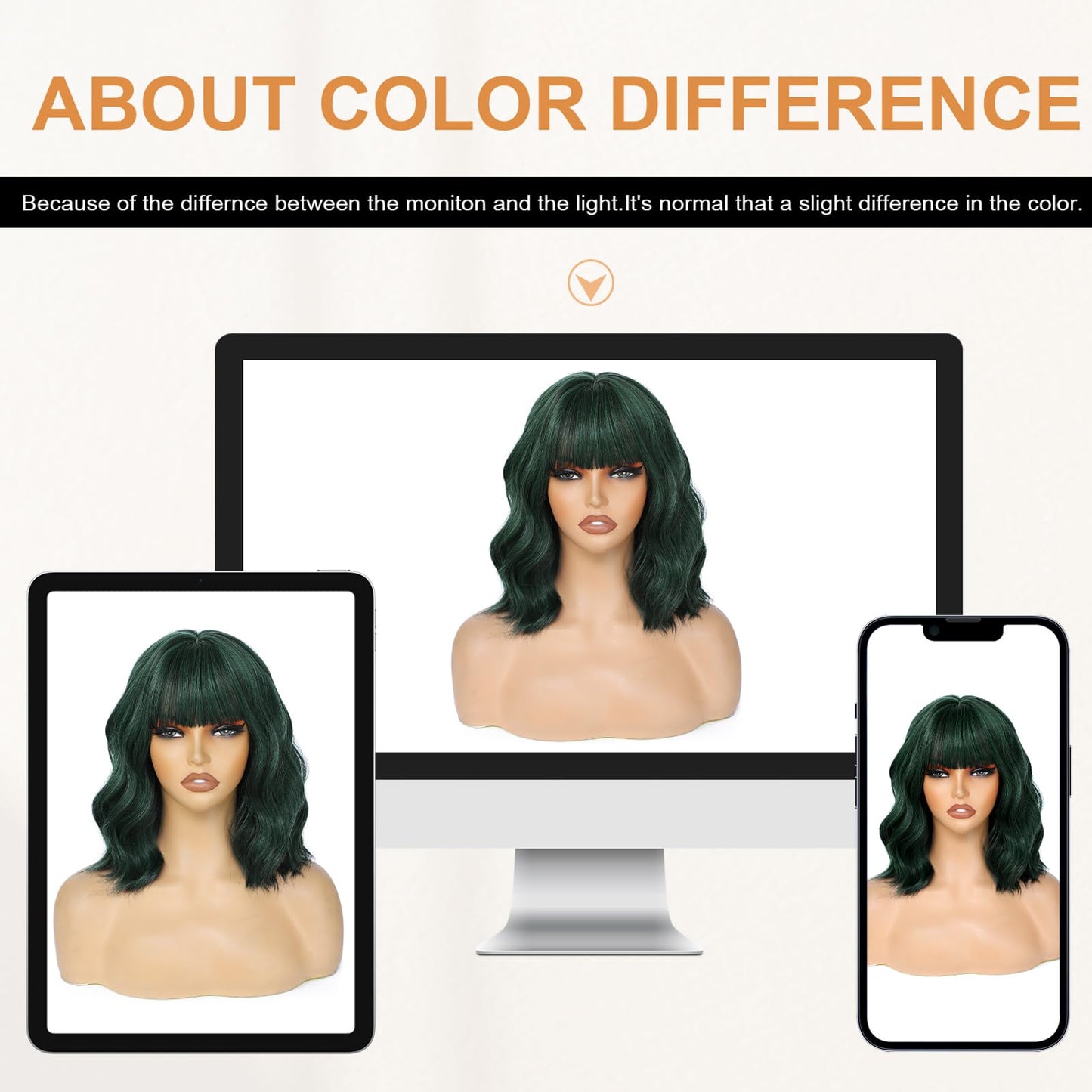 AGO Short Bob Wig with Bangs Dark Green Loose Wave Wigs Shoulder Length 14Inch for Women Colorful Costume Wig Heat Resistant Fiber Hair for Daily Party Halloween Cosplay Use(4/610#DarkGreen)