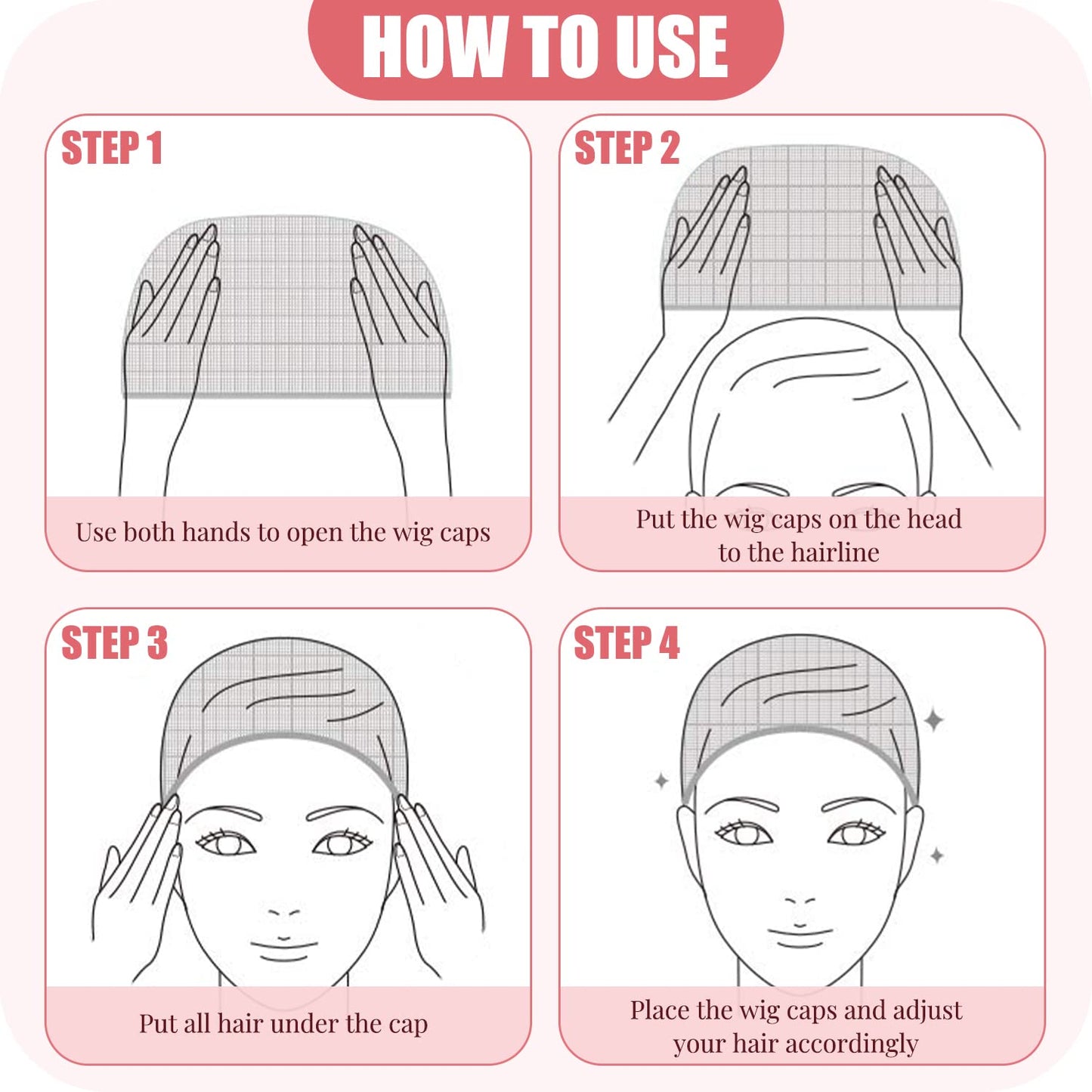 MORGLES 4Pcs Nylon Wig Caps with 2Pcs Mesh Net Wig Cap for Women Non Slip Lace Front Nude