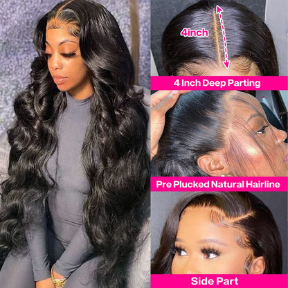 Pizazz 13x4 HD Transparent Lace Front Wigs Human Hair Pre Plucked with Baby Hair 180 Density Brazilian Body Wave Human Hair Wigs for Women 9A Glueless Lace Frontal Wigs Natural Color (20 Inch)