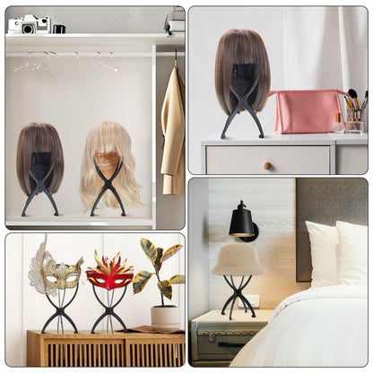obeoby Wig Stand, Portable Wig Holder Wig Head Stand for All Wigs Travel Wig (black(3pack))