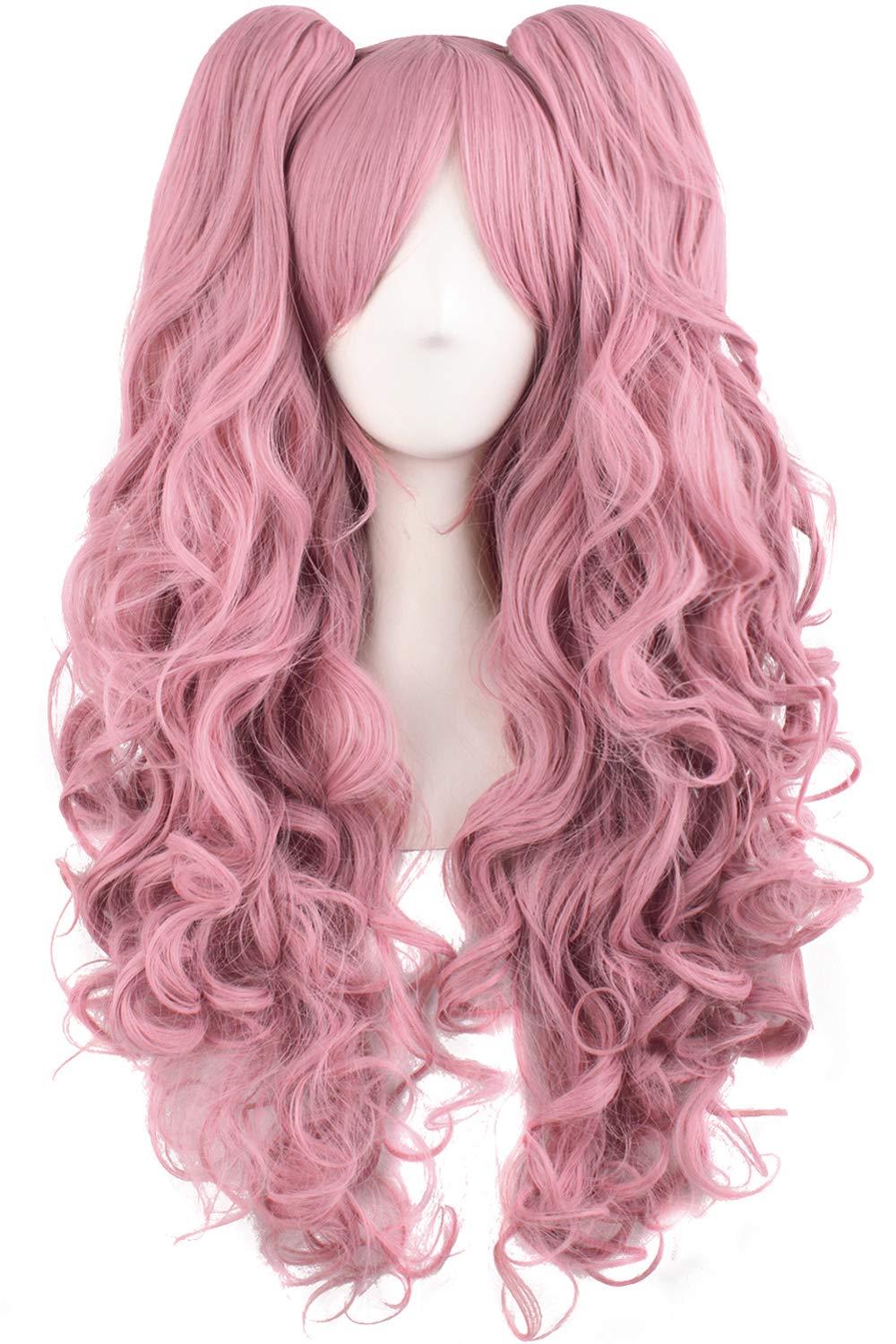 MapofBeauty 28"/70cm Lolita Long Curly Clip on Ponytails Cosplay Wig (Rouge Pink)