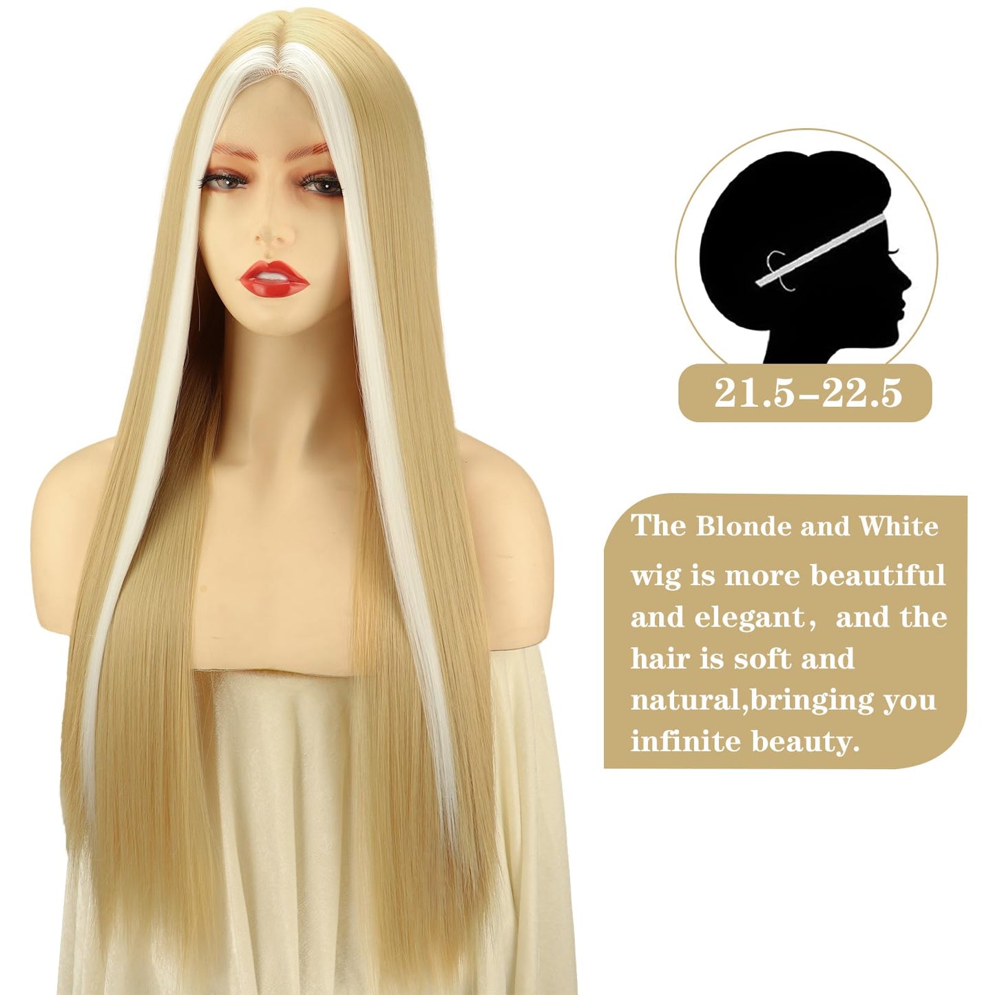 Xinran Long Blonde Wigs For Women Light Blonde and White with Highlights Lace Wig Middle Part Hairline Synthetic Full Wig Natural Looking Daily Use 30 Inch