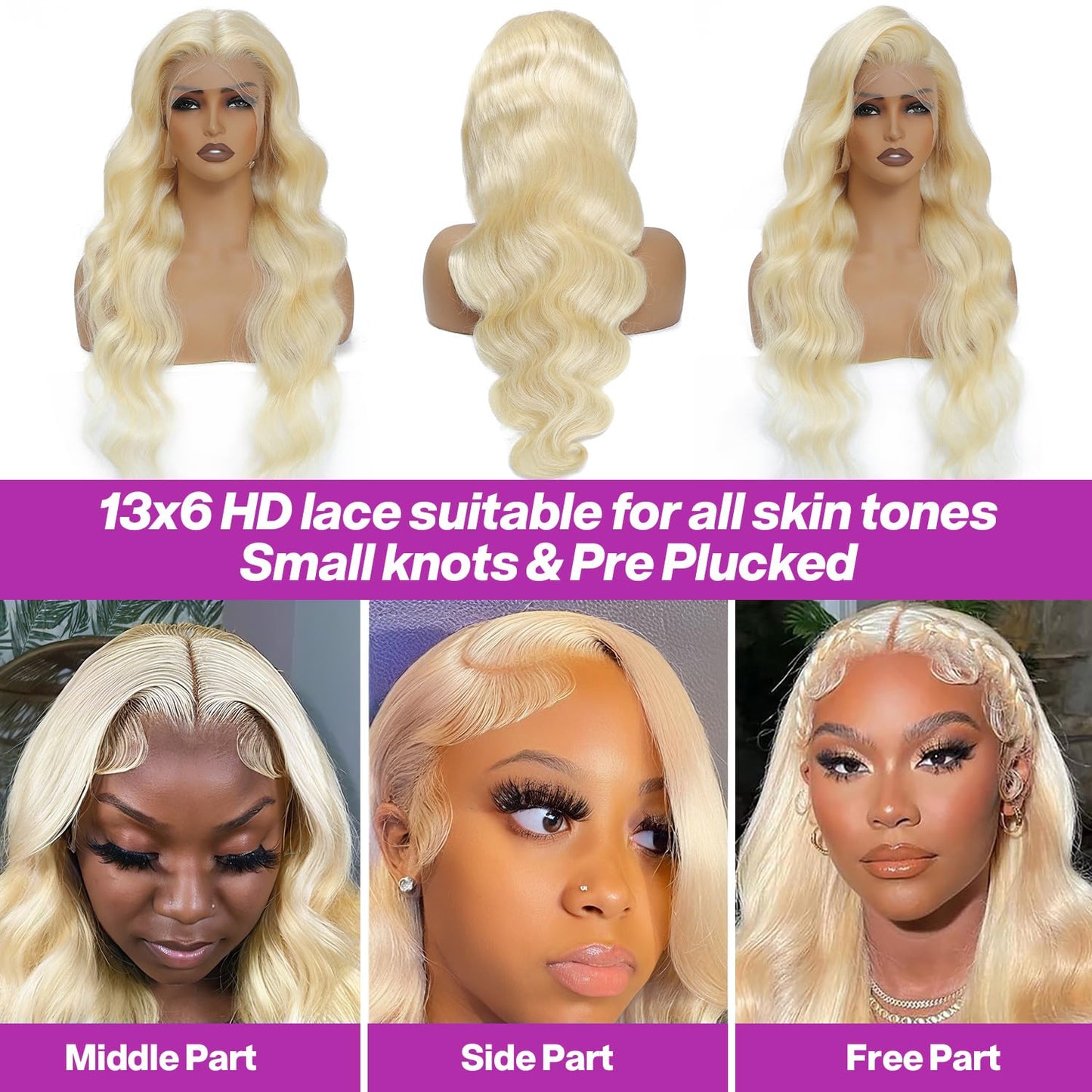 Nihonwe 613 13x6 Lace Front Wig Human Hair Body Wave Blonde Wig Human Hair HD Transparent Lace Frontal Wigs for Women 200 Density Glueless Wigs Pre Plucked With Baby Hair 30 Inch