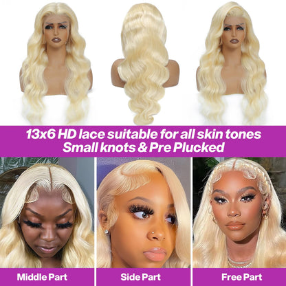Nihonwe 613 13x6 Lace Front Wig Human Hair Body Wave Blonde Wig Human Hair HD Transparent Lace Frontal Wigs for Women 200 Density Glueless Wigs Pre Plucked With Baby Hair 26 Inch