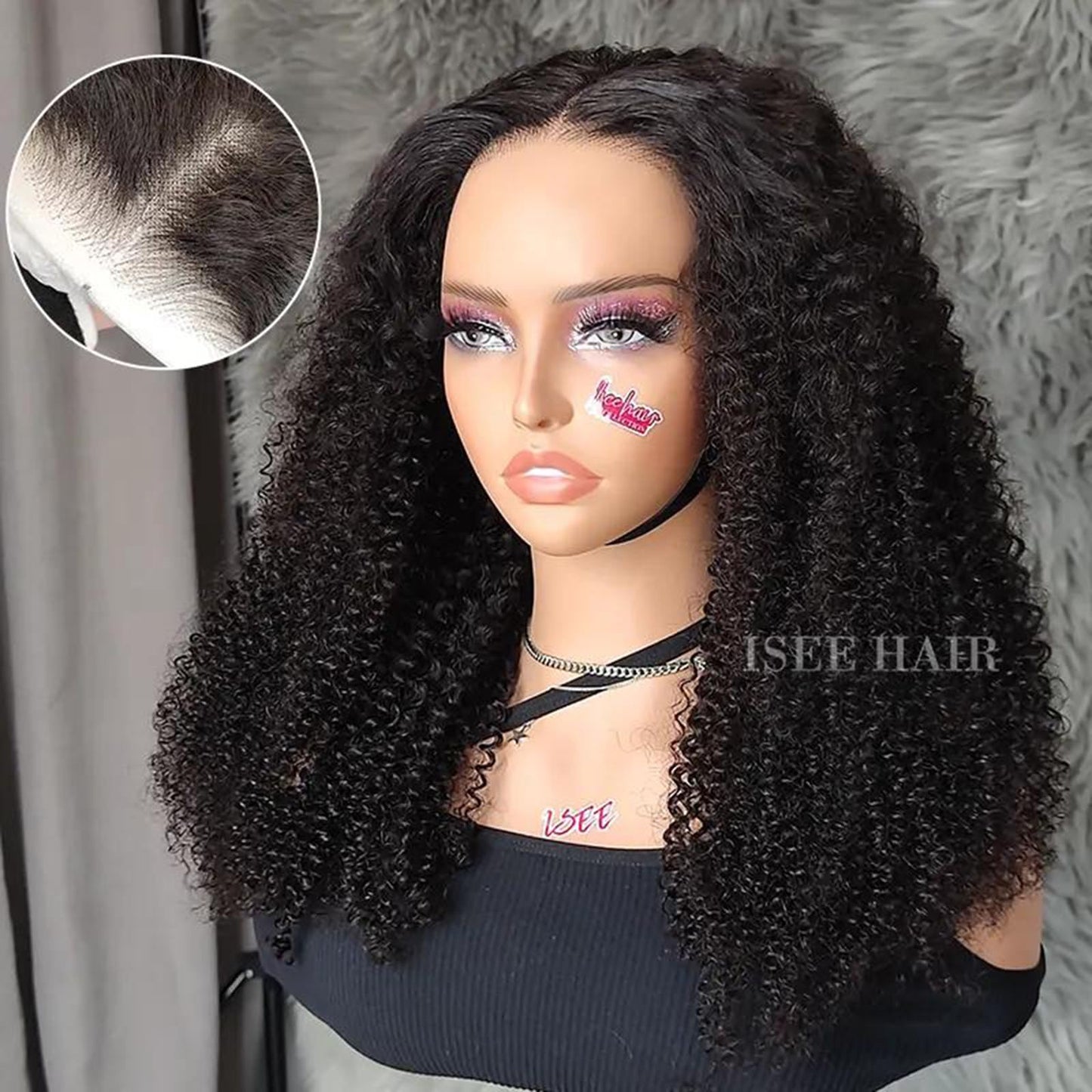 ISEE Wear and Go Glueless Wig Afro Kinky Curly Lace Front Wigs Human Hair 7x5 HD Lace Afro Curly Wigs for Women Lace Pre Cut Glueless Wigs Human Hair Pre Plucked 20 Inch