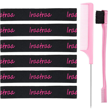 Iraatraa 6 Pcs Elastic Wig Band Set - Lace Melting Bands For Lace Front Wigs, Keeping Wigs In Place & Laying Edges (8 Piece Set, Black Rose)