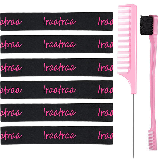 Iraatraa 6 Pcs Elastic Wig Band Set - Lace Melting Bands For Lace Front Wigs, Keeping Wigs In Place & Laying Edges (8 Piece Set, Black Rose)