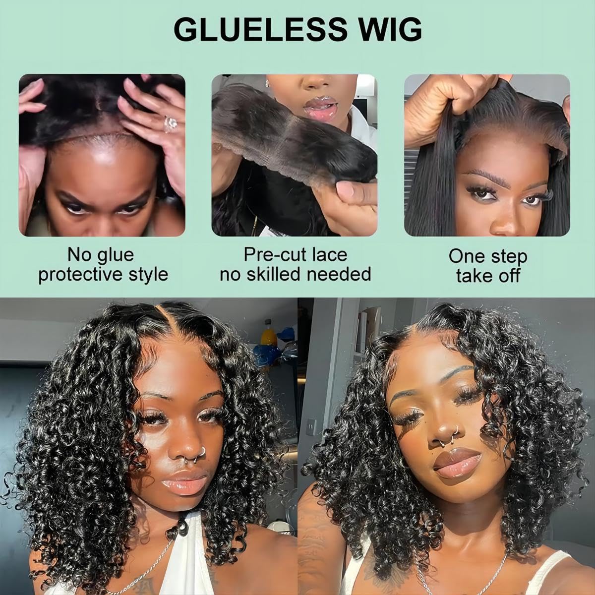 ISEE Wear and Go Glueless Wigs Human Hair Pre Plucked Deep Wave Bob Wig Human Hair Lace Front Wigs for Women Upgraded No Glue Pre Cut 6x4 Lace Closure Glueless Wigs for Black Women Human Hair 14 Inch
