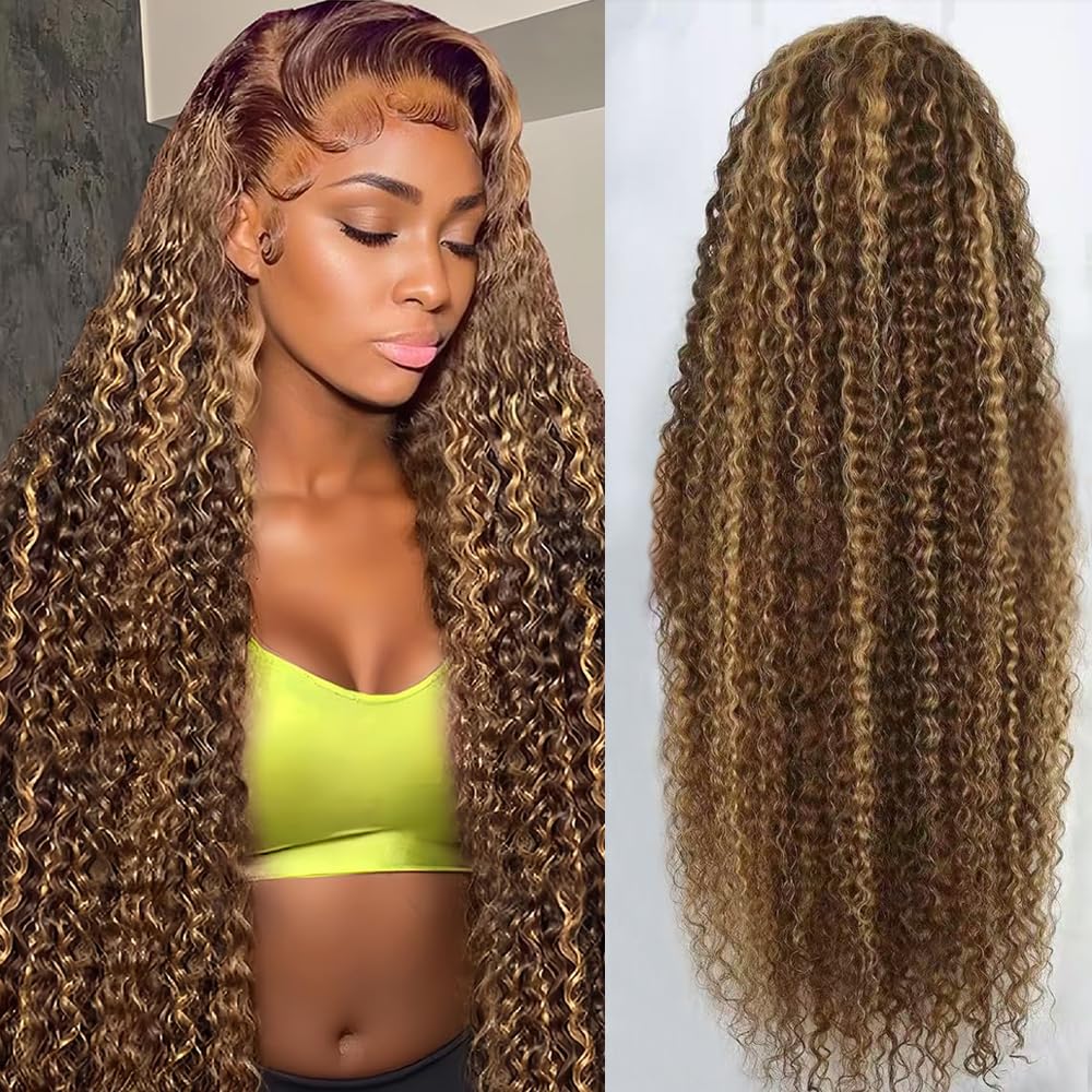 abbildung 28inch Highlight Ombre Lace Front Wig Human Hair 13x6 HD Honey Blonde 4/27 Deep Wave Lace Frontal Wigs Glueless Wigs Human Hair