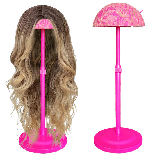 Wig Stand Pink 1PC Adjustable Height Portable Wig Holder Stands Non-Slip Wig Head Holders Sturdy Plastic Wig Head Stand for Multiple Wigs and Hats Styling Drying Display