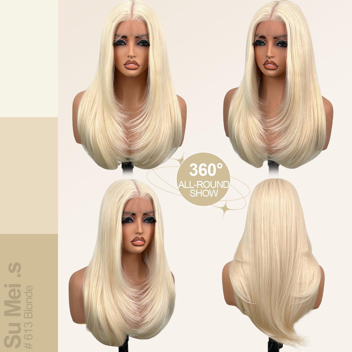 Glueless Synthetic Lace Front Wig 26 Inches Long Straight Blonde Wigs for Black Women 13x5x1 HD Lace Hand Tied Pre Plucked Hairline (#613 Blonde, 26 Inch)