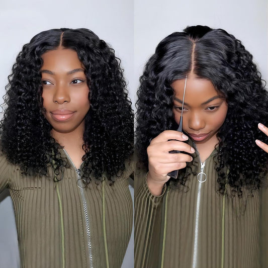 ISEE Wear and Go Glueless Wigs Human Hair Pre Plucked Deep Wave Bob Wig Human Hair Lace Front Wigs for Women Upgraded No Glue Pre Cut 6x4 Lace Closure Glueless Wigs for Black Women Human Hair 14 Inch