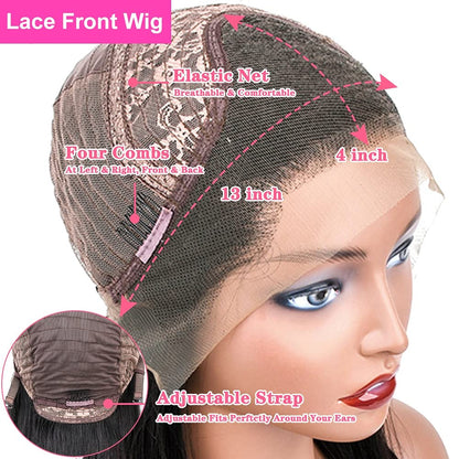 Alidiamond Kinky Straight Wig Yaki Straight Human Hair Wig 24Inch Kinky Straight Human Hair Wig 180 Density Brazilian Lace Front Wig Human Hair Kinky Curly Natural Color