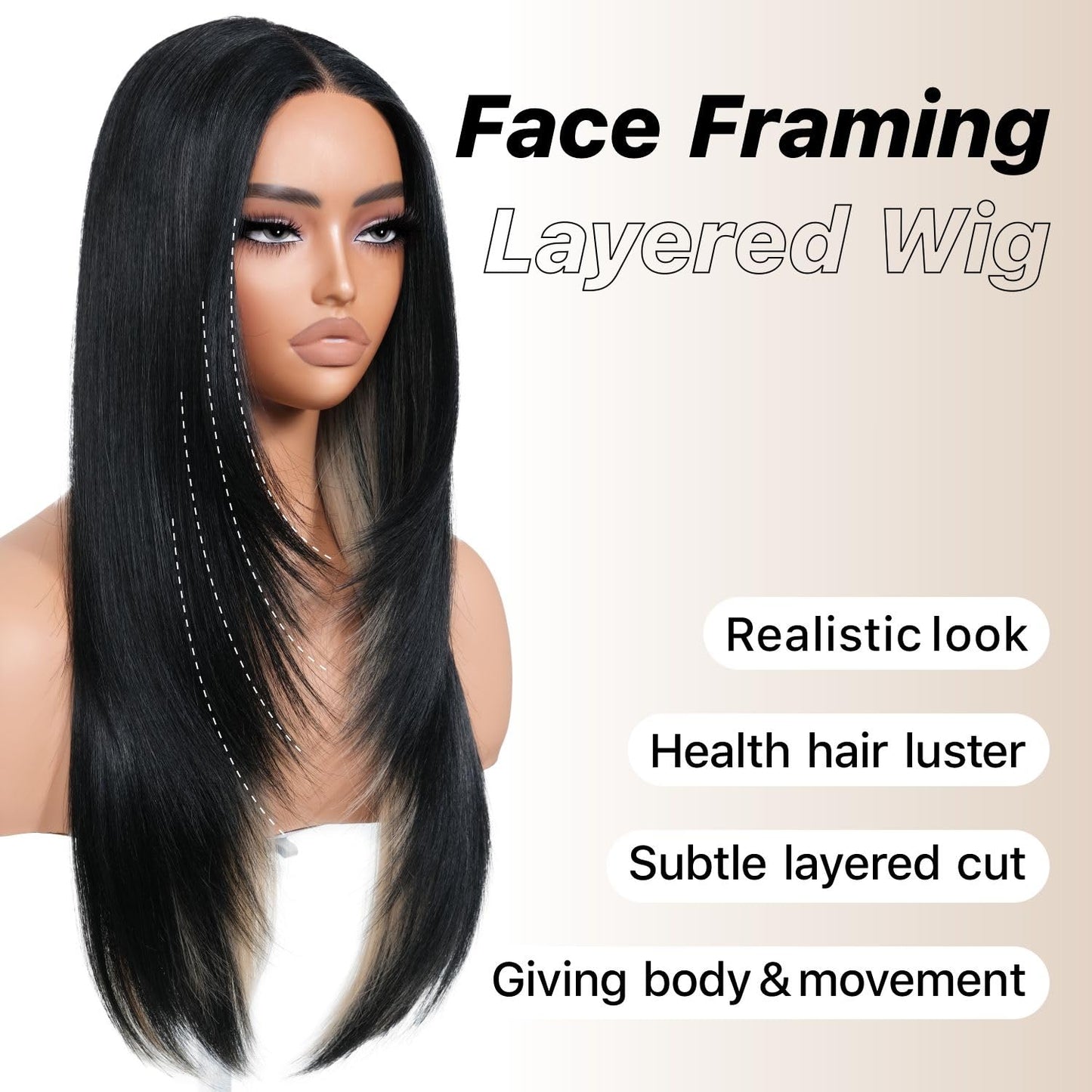BrownBomb Black Blond Skunk Stripe Wear and Go Glueless Wigs Pre Plucked Pre Cut for Beginners Synthetic Lace Front Wigs With Bangs Long Straight layered Wigs Highlights 26 Inch 3 Seconds to Wear