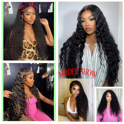 Hoyrhra 22 Inch 13x4 Deep Wave Lace Front Wigs Human Hair, 100% Unprocessed Brazilian Virgin, Pre-Plucked with Baby Hair, Glueless Wig for Women, Black, Wavy