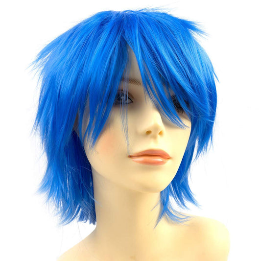Modernfairy Anime Halloween Wig Blue for Cosplay Party, Synthetic Layered Short Hair Wigs with Bangs, Pastel Wigs for Women Men