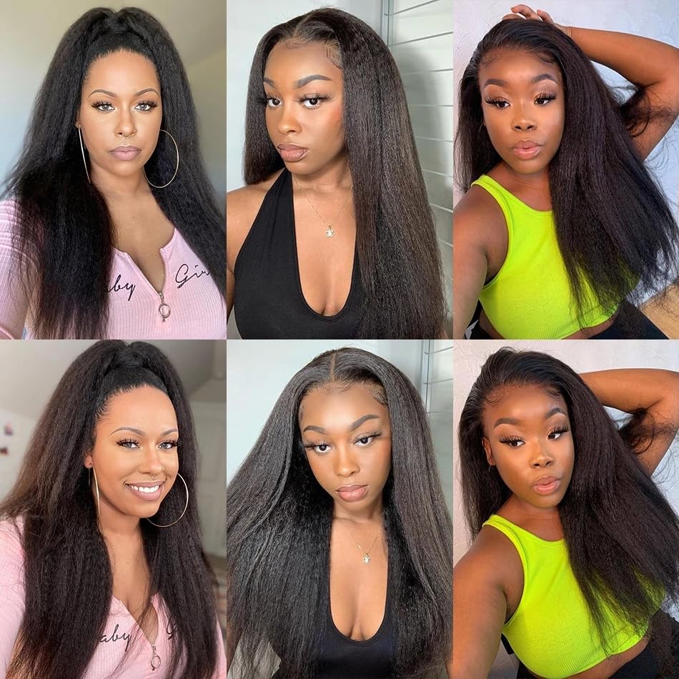 Alidiamond Kinky Straight Human hair Wig 13X4 Kinky Straight Wigs PrePlucked with Baby Hair 180% Density Yaki Straight Human Hair Wig 18 Inch Brazilian Remy Wigs for Women