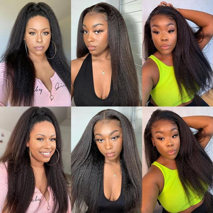 Alidiamond Kinky Straight Human hair Wig 13X4 Kinky Straight Wigs PrePlucked with Baby Hair 180% Density Yaki Straight Human Hair Wig 18 Inch Brazilian Remy Wigs for Women