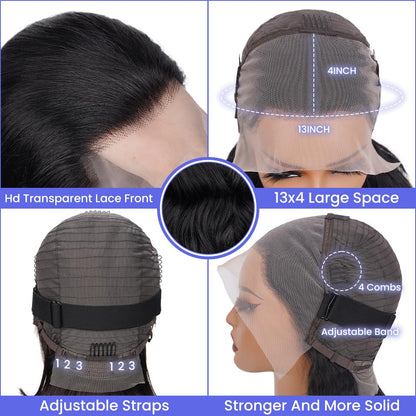 FASCARA 13x4 Body Wave Bob Wigs Human Hair Lace Front Wigs Human Hair Pre Plucked 180% Density HD Transparent Lace Frontal Wigs for Women Glueless Wigs with Baby Hair 16Inch