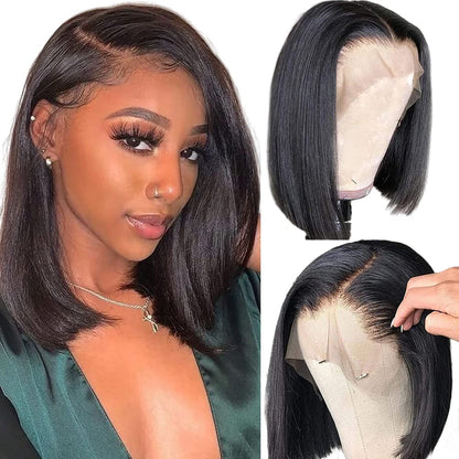 Qangelabeauty Bob Wig Human Hair 13x4 Lace Front Wigs Human Hair Pre Plucked with Baby Hair 180% Density Short Bob Wigs for Women Straight Bob Frontal Wigs for Women Natural Black (12inch,Short Wigs)