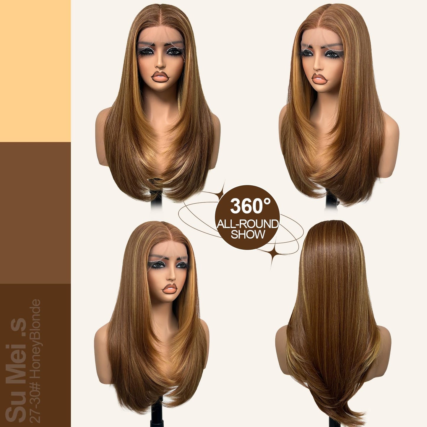 Glueless Synthetic Lace Front Wig 26 Inches Long Straight Honey Blonde Wigs for Black Women 13x5x1 HD Lace Hand Tied Pre Plucked Hairline (27/30 Honey Blonde, 26 Inch)