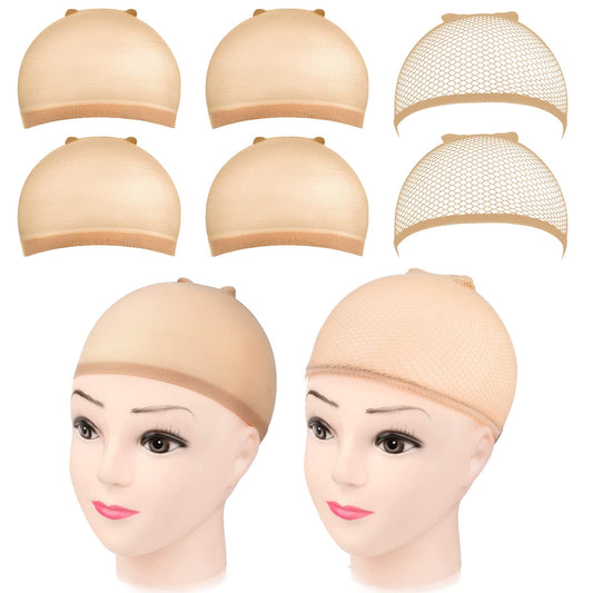 MORGLES 4Pcs Nylon Wig Caps with 2Pcs Mesh Net Wig Cap for Women Non Slip Lace Front Nude