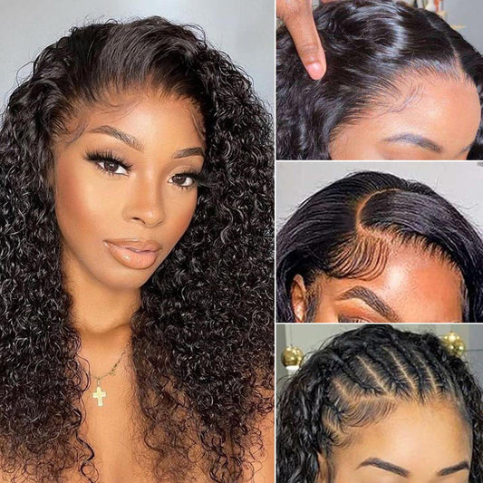 13x4 hd Lace Front Wigs Human Hair Pre Plucked 180 Density Brazilian Wet and Wavy Human Hair Wigs for Black Women Curly Lace Frontal Wig Natural Color Glueless (16 Inch)