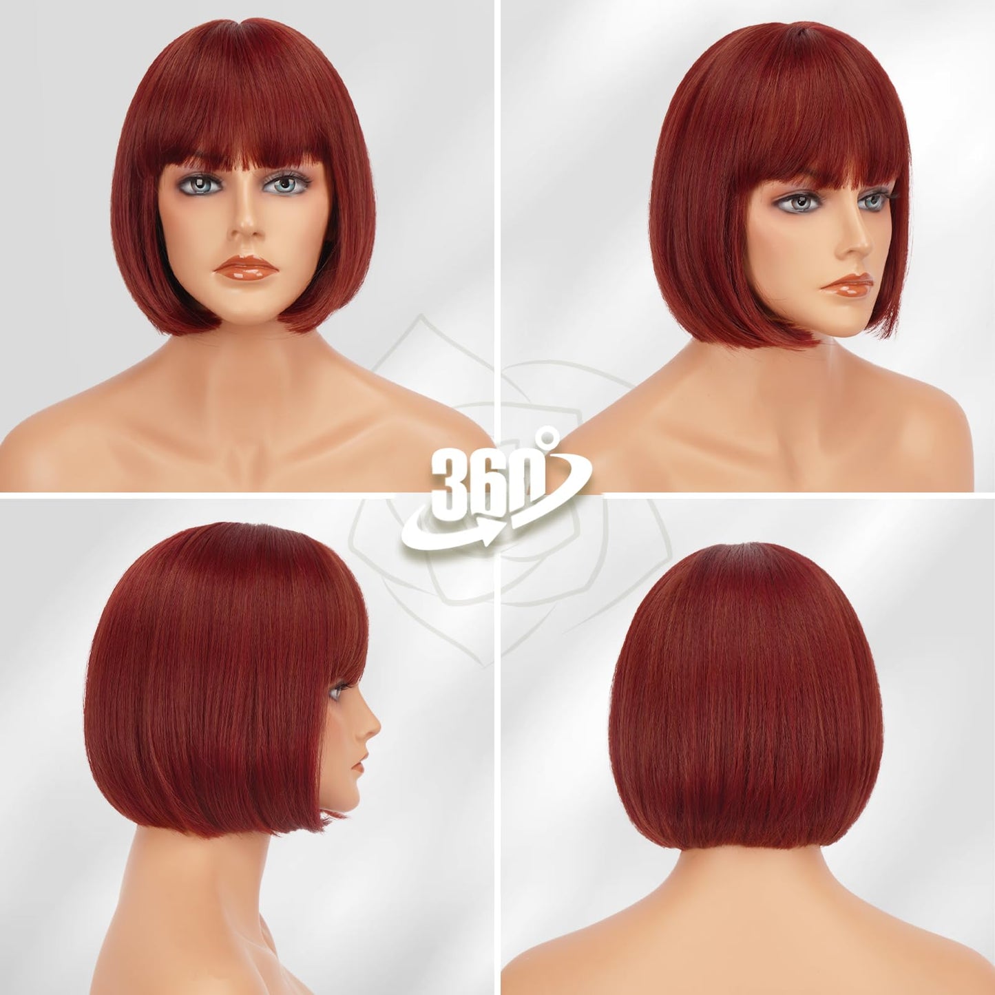 BARSDAR Short Bob Wig with Bangs - Short Copper Red Bob Wig with Bangs for Women - 12 Inch Chin-Length Natural Looking Soft Synthetic Hair Replacement Daily Halloween Party Copper Red Wigs