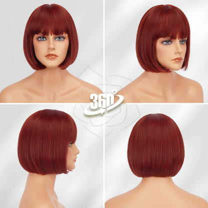 BARSDAR Short Bob Wig with Bangs - Short Copper Red Bob Wig with Bangs for Women - 12 Inch Chin-Length Natural Looking Soft Synthetic Hair Replacement Daily Halloween Party Copper Red Wigs