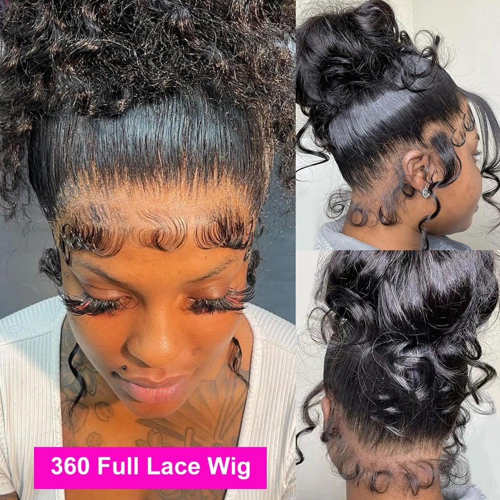 Ossilee Body Wave Glueless 360 Lace Front Wigs Human Hair Hidden Strap Pre Cut Lace Pre Bleached Knots Pre Plucked 360 Wigs for Black Women 200% Density HD Lace Front Wigs 16 Inch