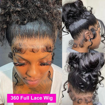 Ossilee Body Wave Glueless 360 Lace Front Wigs Human Hair Hidden Strap Pre Cut Lace Pre Bleached Knots Pre Plucked 360 Wigs for Black Women 200% Density HD Lace Front Wigs 16 Inch