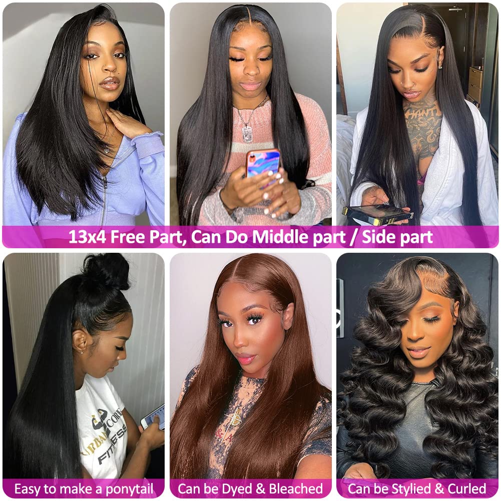 Hermosa 13x4 HD Straight Frontal Wigs 180% Density Transparent Lace Front Wigs Human Hair Pre Plucked with Baby Hair Soft 9A Wigs for Black Women 22 Inch