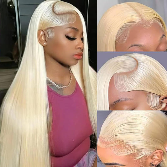 613 Lace Front Wig Human Hair 13x6 HD Transparent Blonde Lace Front Wigs Human Hair Pre Plucked 613 HD Lace Frontal Wig 180% Density Straight Lace Frontal Wigs 24 Inch