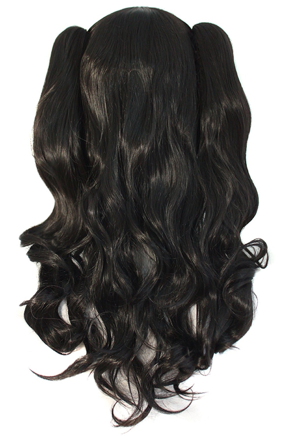 MapofBeauty 28"/70cm Lolita Long Curly Clip on Ponytails Cosplay Wig (Jet Black)