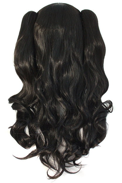 MapofBeauty 28"/70cm Lolita Long Curly Clip on Ponytails Cosplay Wig (Jet Black)