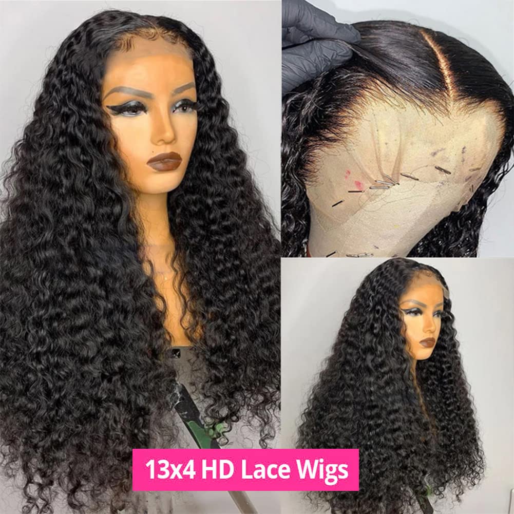 Bangjazz 28 Inch HD Lace Frontal Wigs Human Hair Deep Wave Wig 13x4 Lace Front Wig 180 Density Curly Wigs for Black Women, Curly Lace Front Wig Human Hair Natural Hairline Natural Color