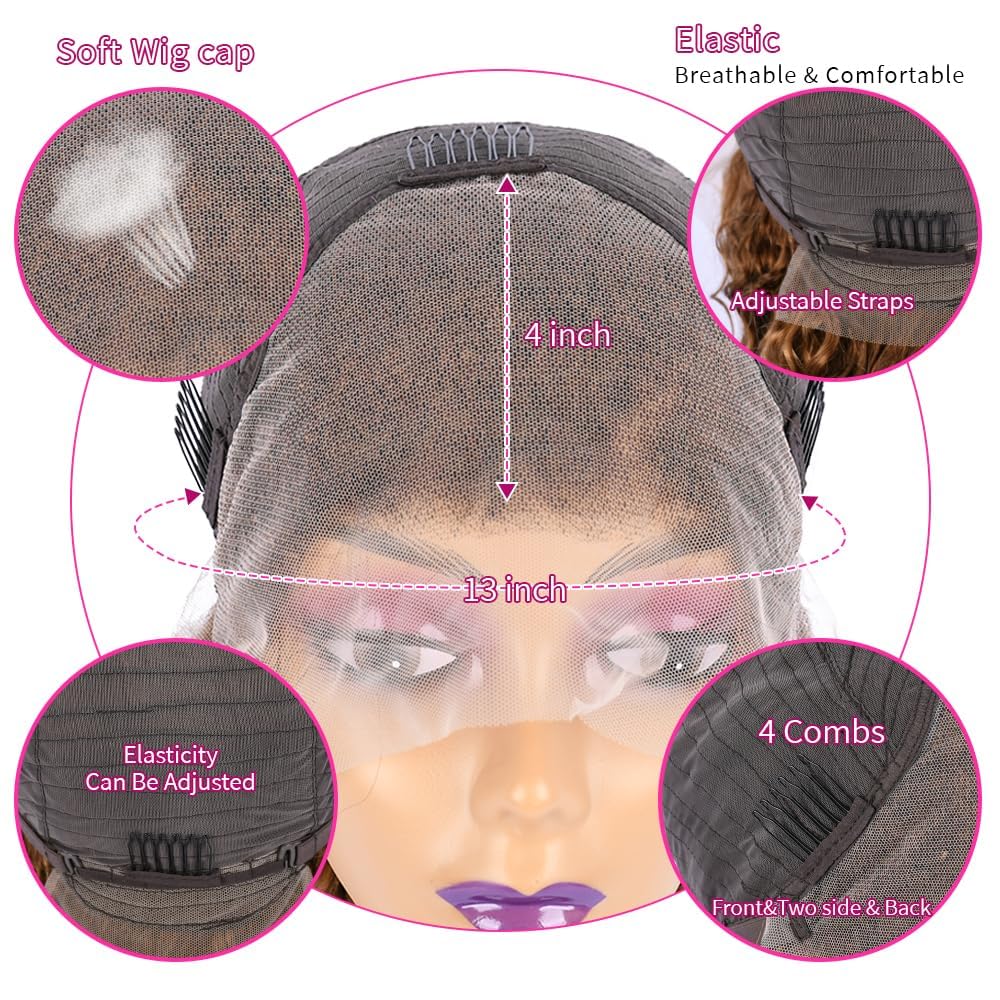 Chesma 26inch Highlight Ombre Lace Front Wig Human Hair 13x4 HD Honey Blonde 4/27 Deep Wave Lace Frontal Wigs Glueless Wigs Human Hair Pre Plucked with Baby Hair 180 Density