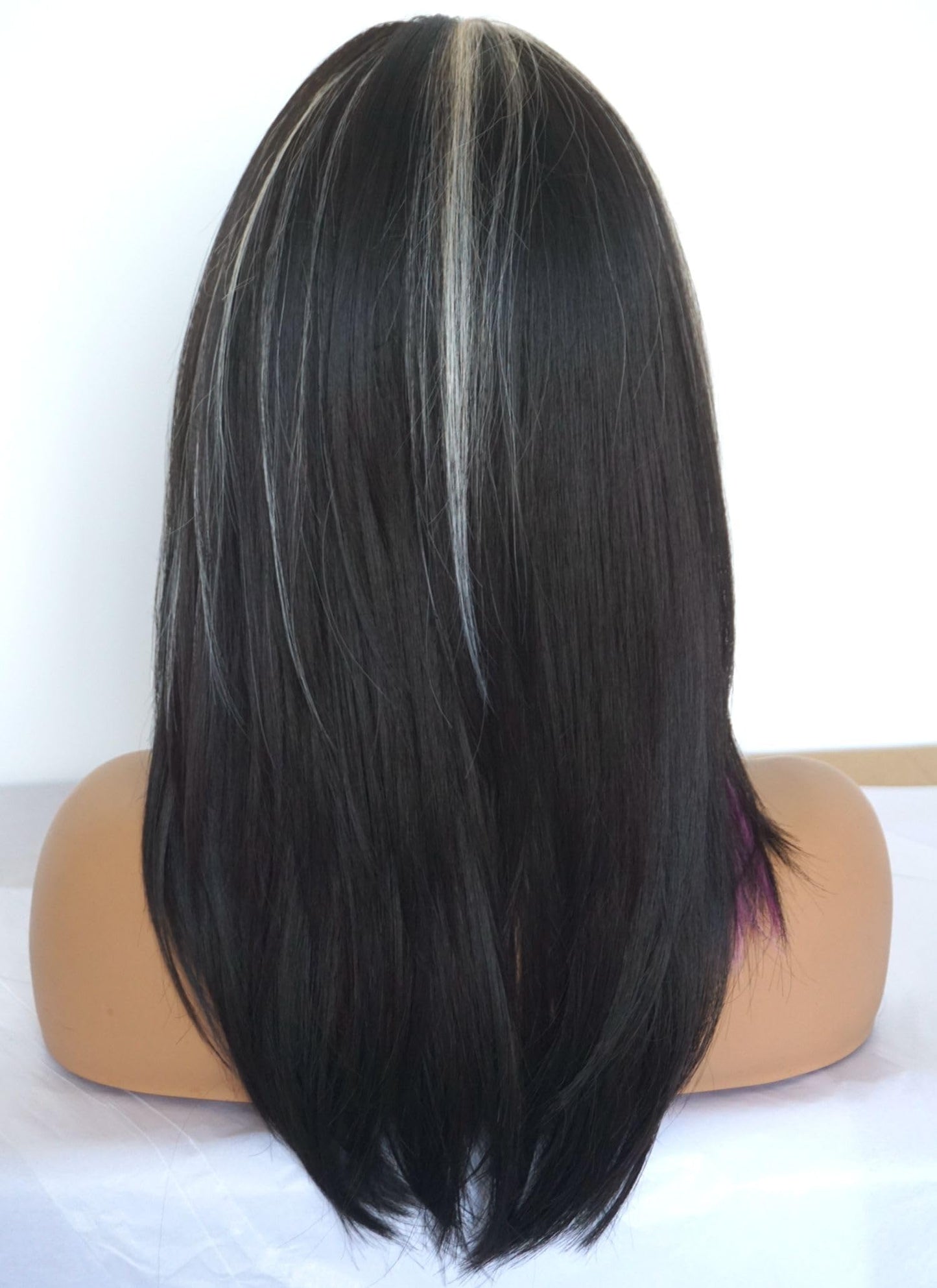 Layered Wigs for white women black white with purple wig medium length wigs for women Synthetic wig for white Women (Black white purple)