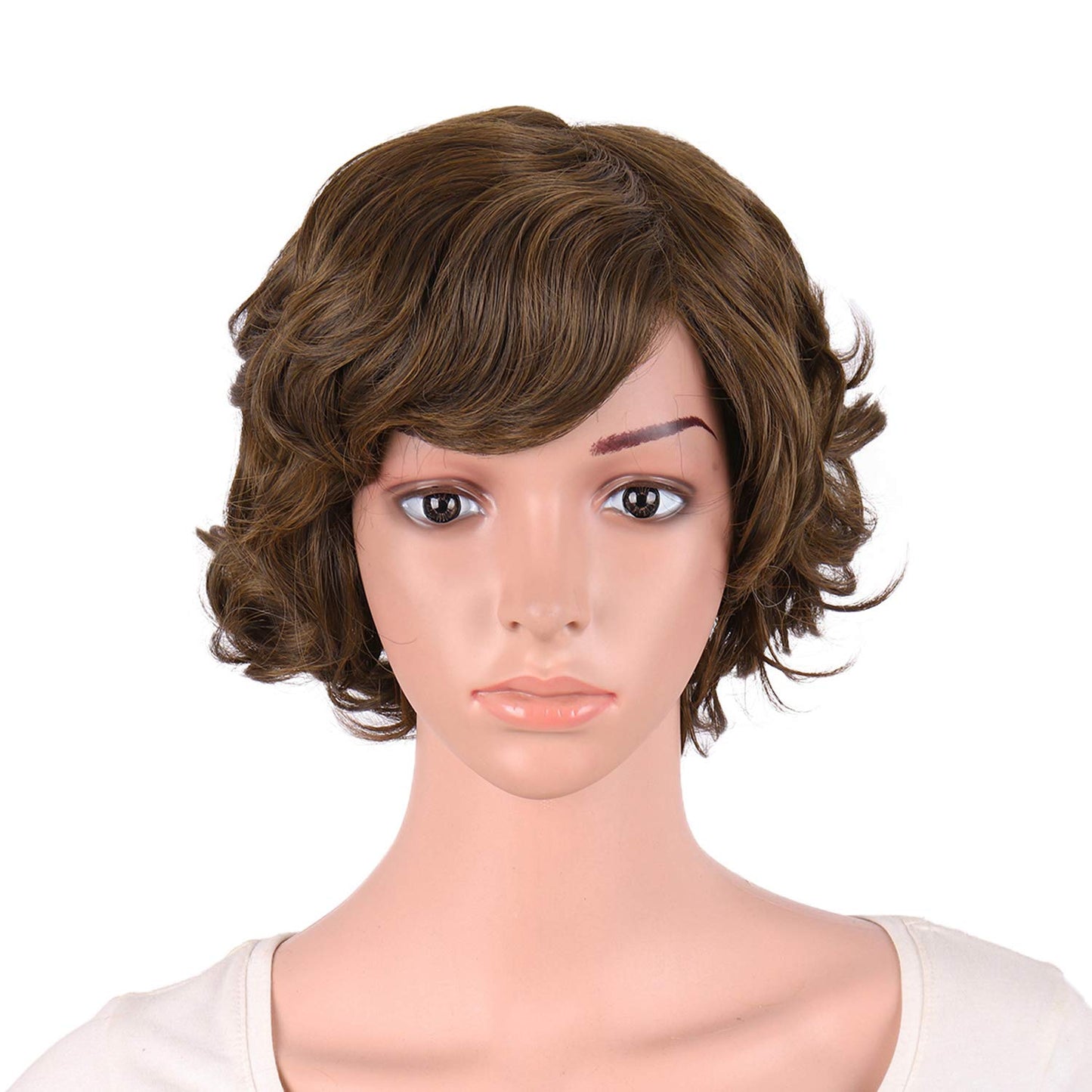 MapofBeauty 11.8 Inch/30cm Special Women Short Curly Side Bangs Fashion Wig (Brown)