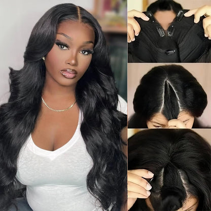 Dosacia V Part Wigs Body Wave Brazilian Virgin Human Hair Wigs For Black Women Upgrade U Part Glueless Wigs Full Head Clip In Half Wig V Shape Wigs No Leave Out Lace Front Wigs 180% Density 16Inch