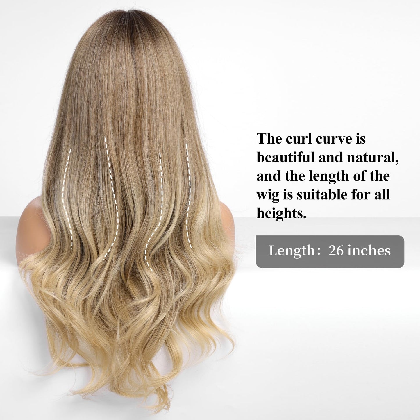 HAIRCUBE Brown to Blonde Wig with Bangs for Women Brown and Blonde Long Wavy Hair Wig Curly Wavy Synthetic Wigs for Girls Daily Party Use