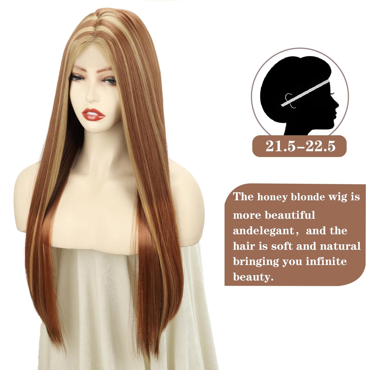 Xinran Highlights Blonde Ombre Wigs for Women，Long Straight Brown Blonde Mixed Wig Small Area Lace Front，Synthetic Natural Hairline Replacement Daily Use 30 Inch