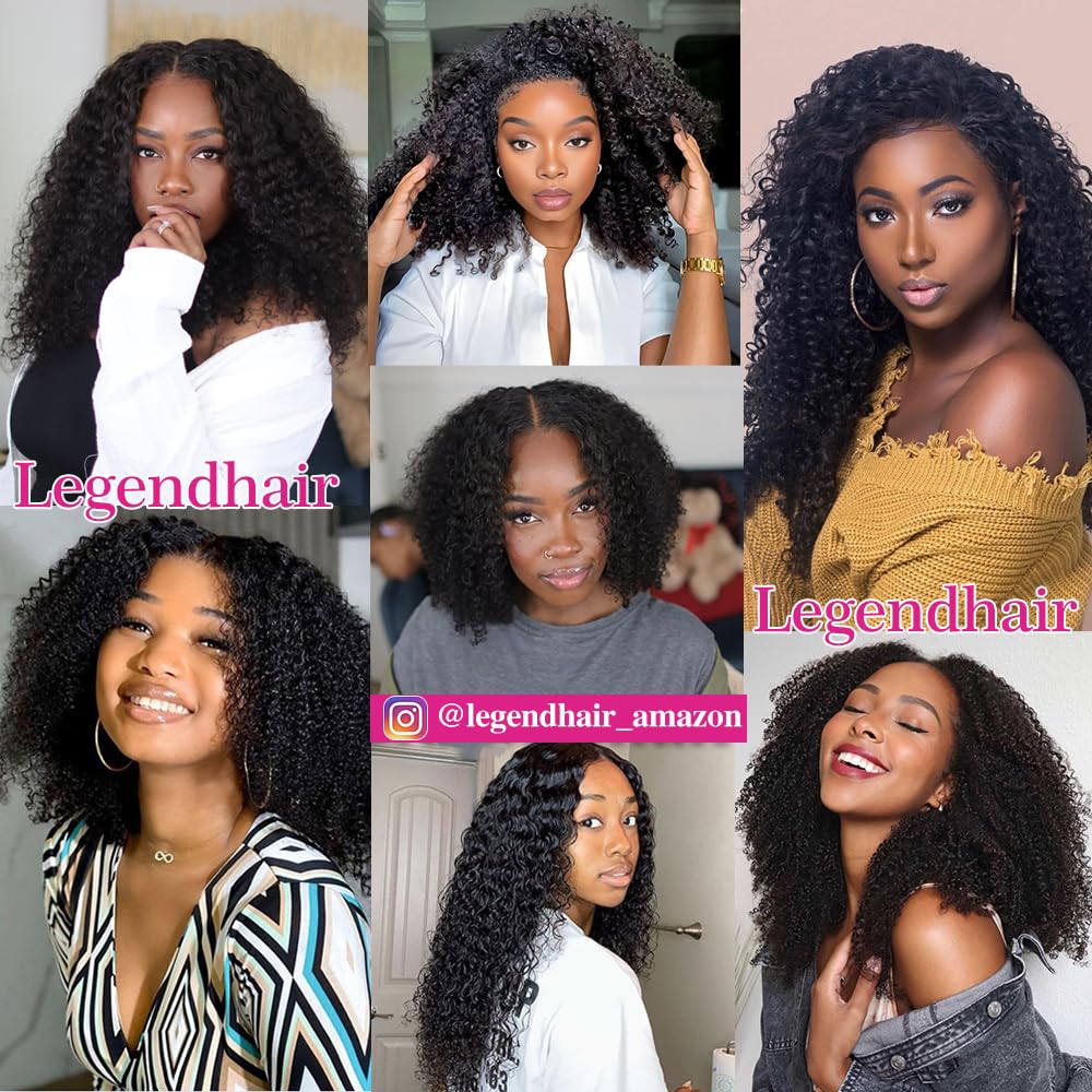Legendhair Glueless V Part Wigs Human Hair Afro Kinky Curly Upgrade U Part Human Hair Wigs for Black Women Kinky Curly Bob Pixie Cut Wig Full Head Clip In Half Wig No Leave Out 200% Density 10 Inch