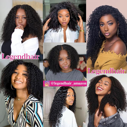 Legendhair Glueless V Part Wigs Human Hair Afro Kinky Curly Upgrade U Part Human Hair Wigs for Black Women Kinky Curly Bob Pixie Cut Wig Full Head Clip In Half Wig No Leave Out 200% Density 10 Inch